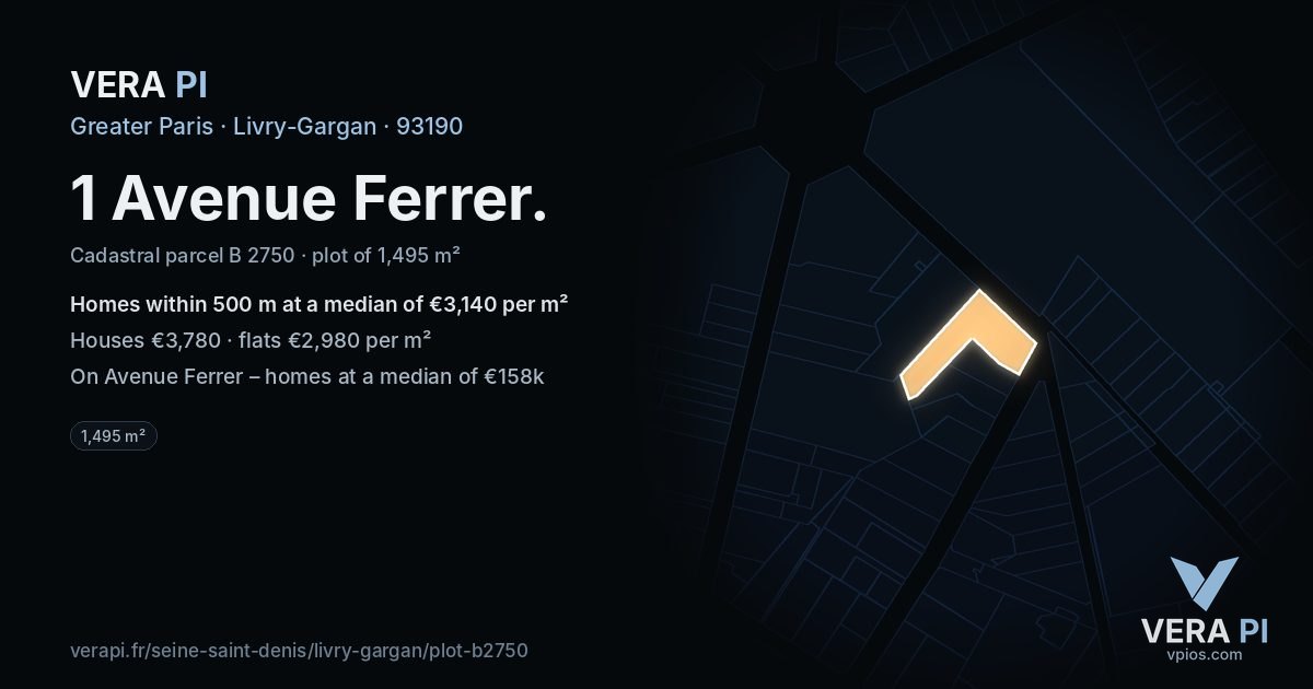 1 Avenue Ferrer, Livry-Gargan at night – the plot lit, the parcels around coloured by the prices near them