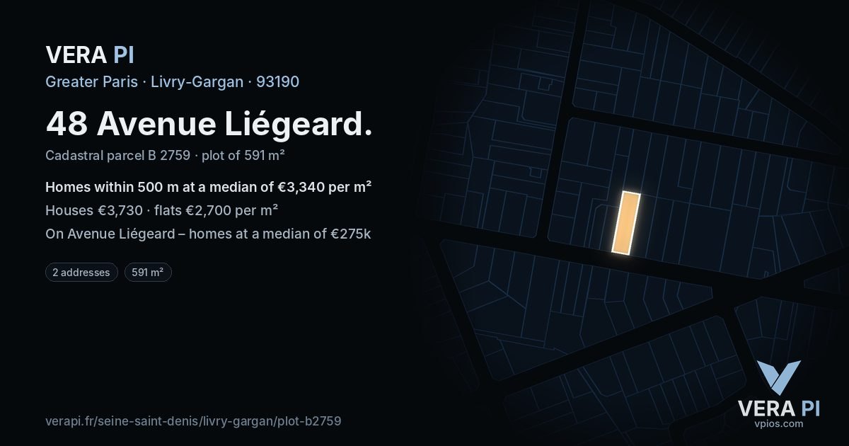 48 Avenue Liégeard, Livry-Gargan at night – the plot lit, the parcels around coloured by the prices near them