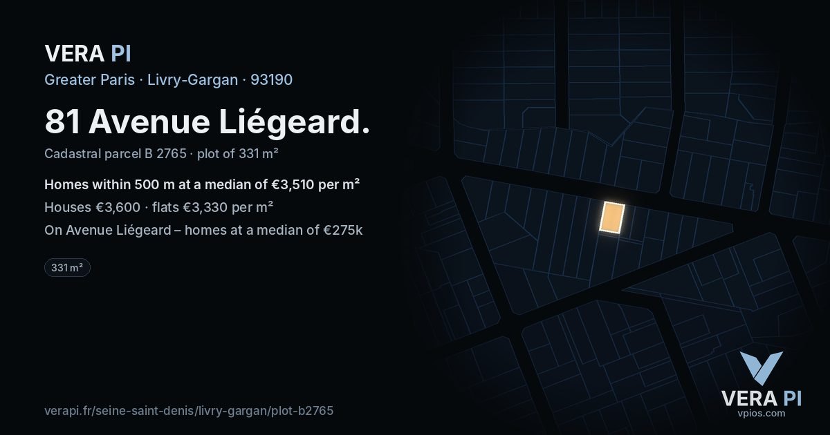 81 Avenue Liégeard, Livry-Gargan at night – the plot lit, the parcels around coloured by the prices near them