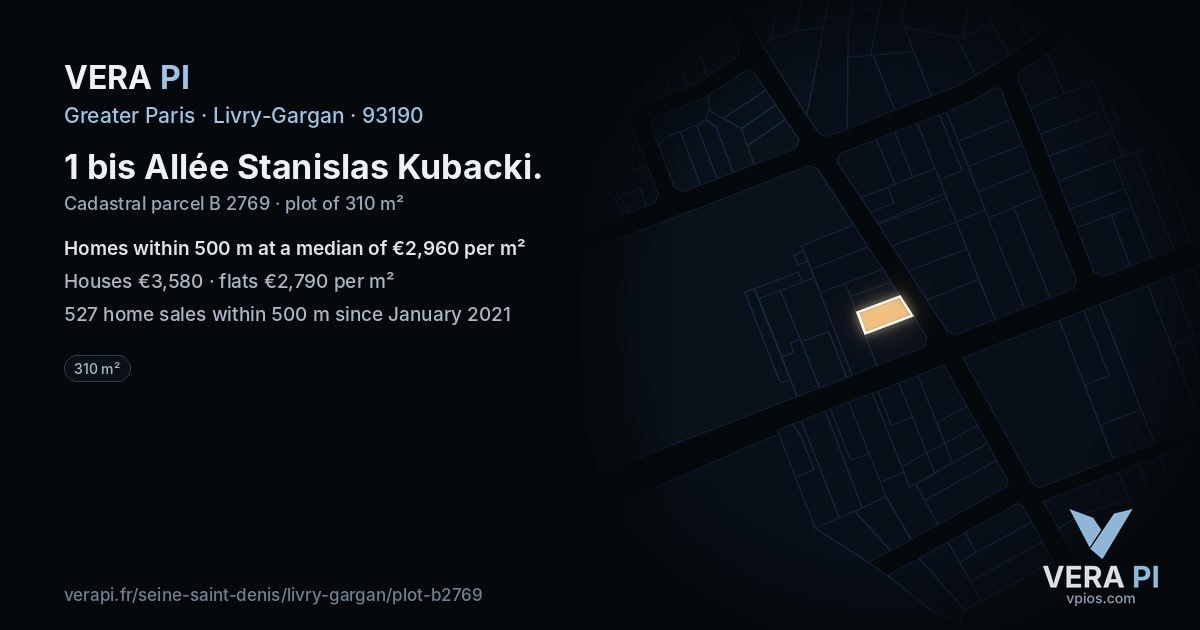 1 bis Allée Stanislas Kubacki, Livry-Gargan at night – the plot lit, the parcels around coloured by the prices near them