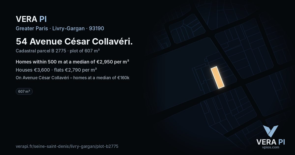 54 Avenue César Collavéri, Livry-Gargan at night – the plot lit, the parcels around coloured by the prices near them