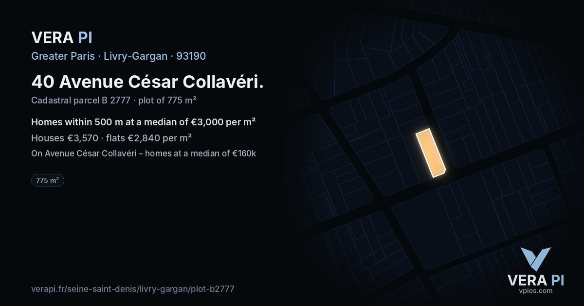 40 Avenue César Collavéri, Livry-Gargan at night – the plot lit, the parcels around coloured by the prices near them