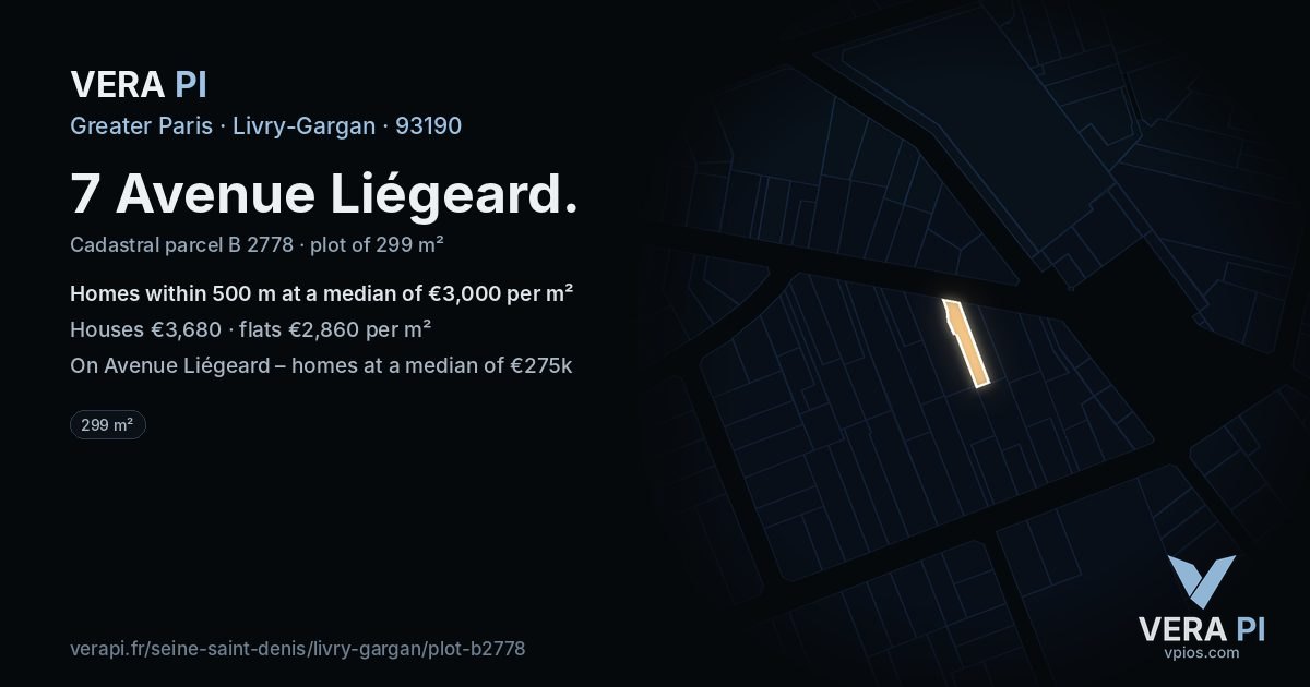 7 Avenue Liégeard, Livry-Gargan at night – the plot lit, the parcels around coloured by the prices near them