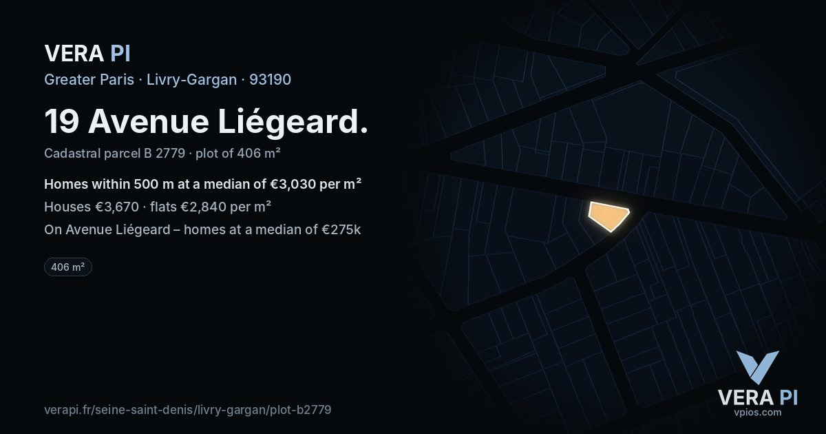 19 Avenue Liégeard, Livry-Gargan at night – the plot lit, the parcels around coloured by the prices near them