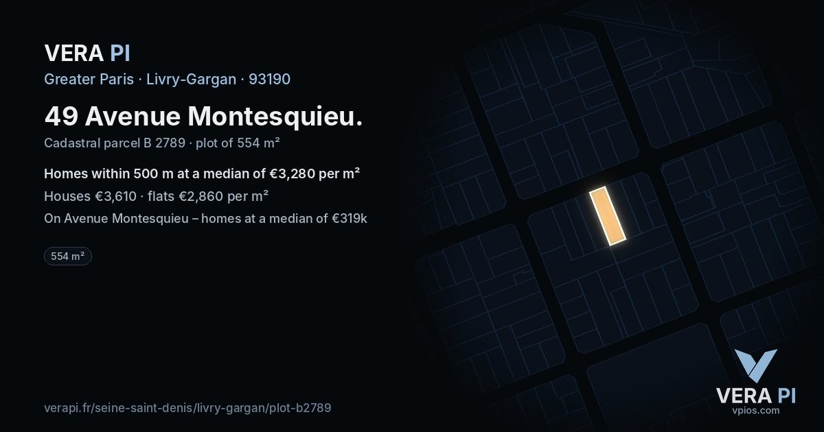 49 Avenue Montesquieu, Livry-Gargan at night – the plot lit, the parcels around coloured by the prices near them