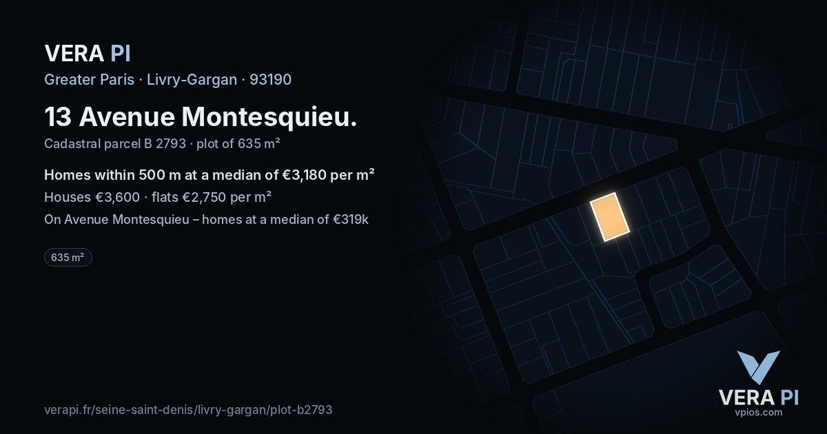 13 Avenue Montesquieu, Livry-Gargan at night – the plot lit, the parcels around coloured by the prices near them