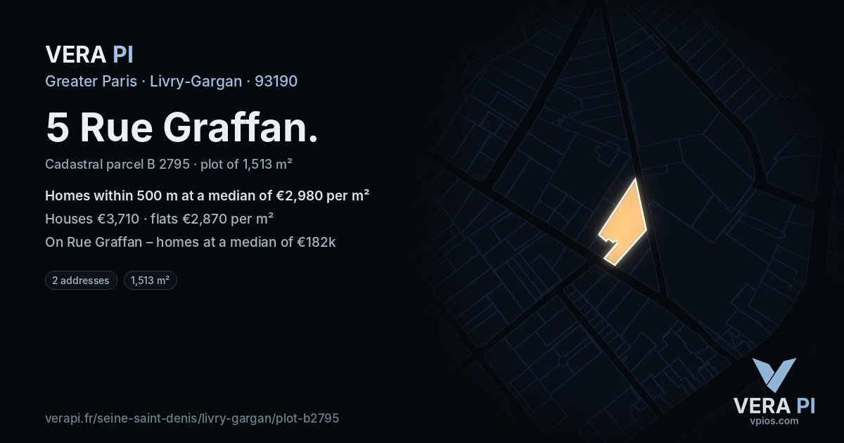 5 Rue Graffan, Livry-Gargan at night – the plot lit, the parcels around coloured by the prices near them