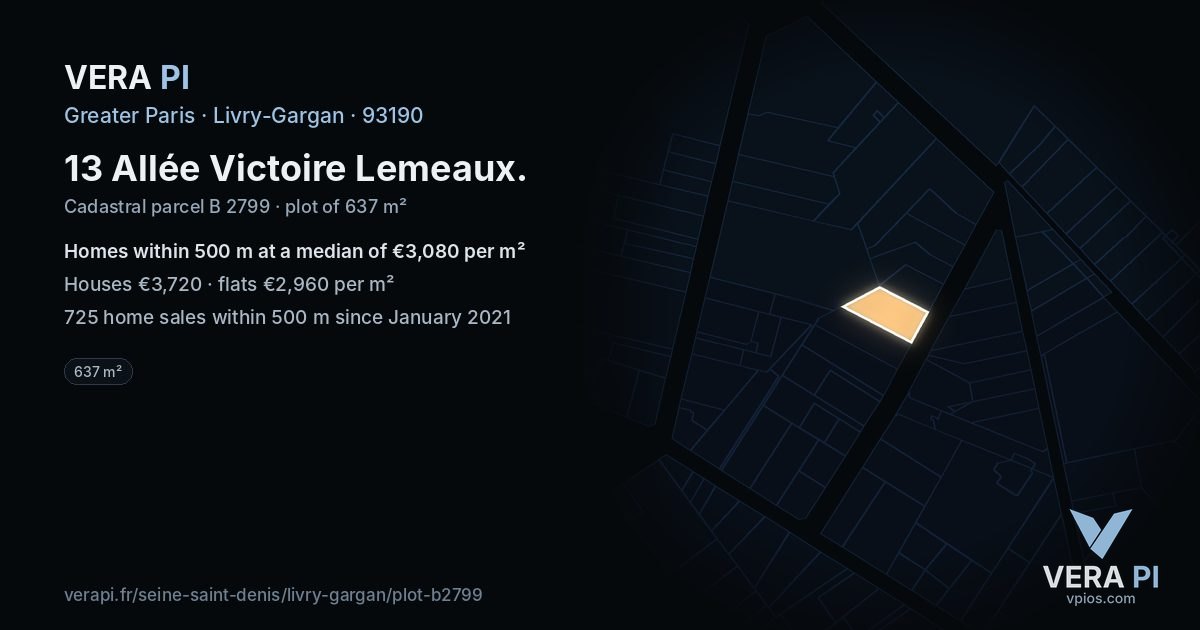 13 Allée Victoire Lemeaux, Livry-Gargan at night – the plot lit, the parcels around coloured by the prices near them