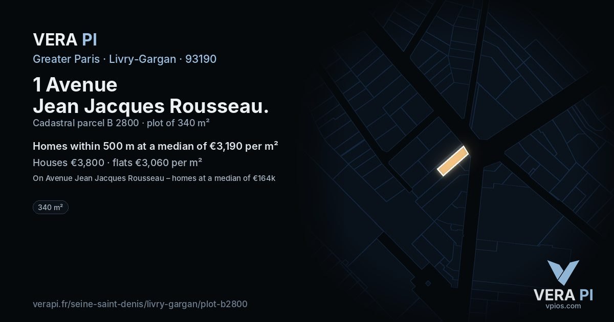 1 Avenue Jean Jacques Rousseau, Livry-Gargan at night – the plot lit, the parcels around coloured by the prices near them
