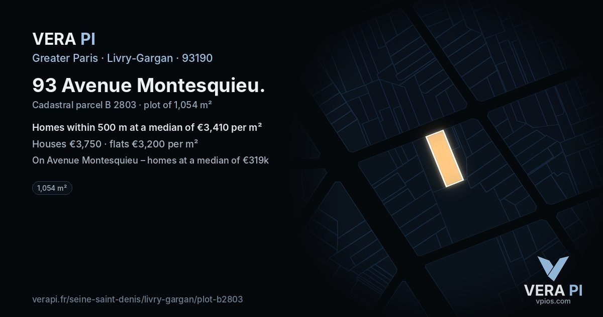 93 Avenue Montesquieu, Livry-Gargan at night – the plot lit, the parcels around coloured by the prices near them