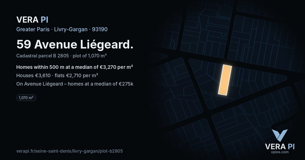 59 Avenue Liégeard, Livry-Gargan at night – the plot lit, the parcels around coloured by the prices near them