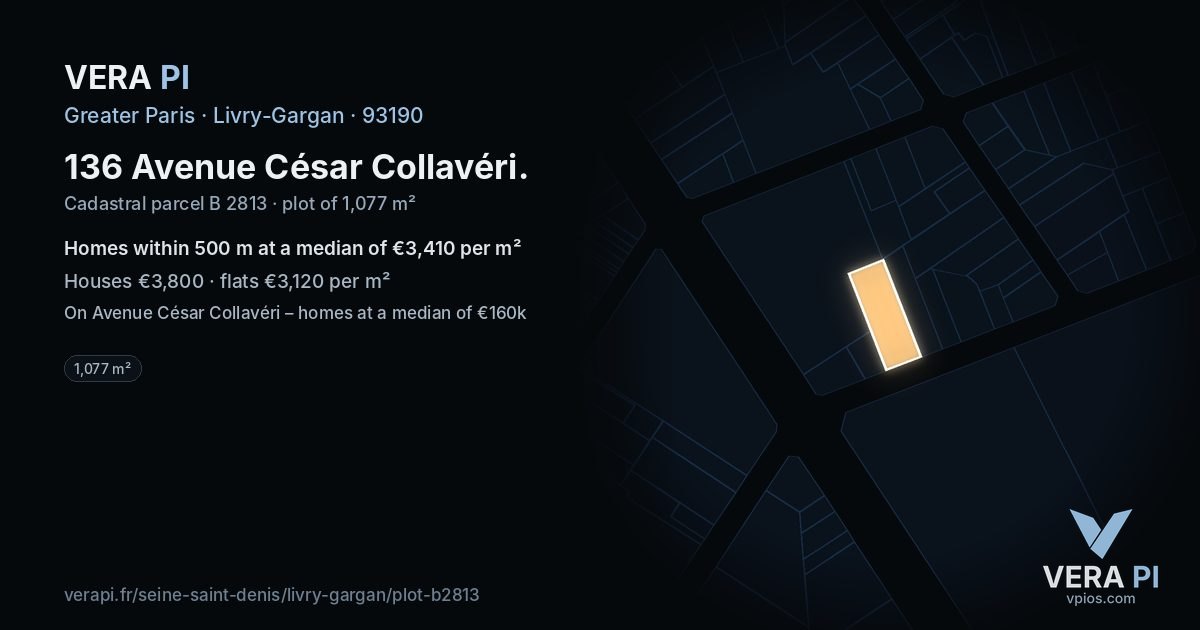 136 Avenue César Collavéri, Livry-Gargan at night – the plot lit, the parcels around coloured by the prices near them
