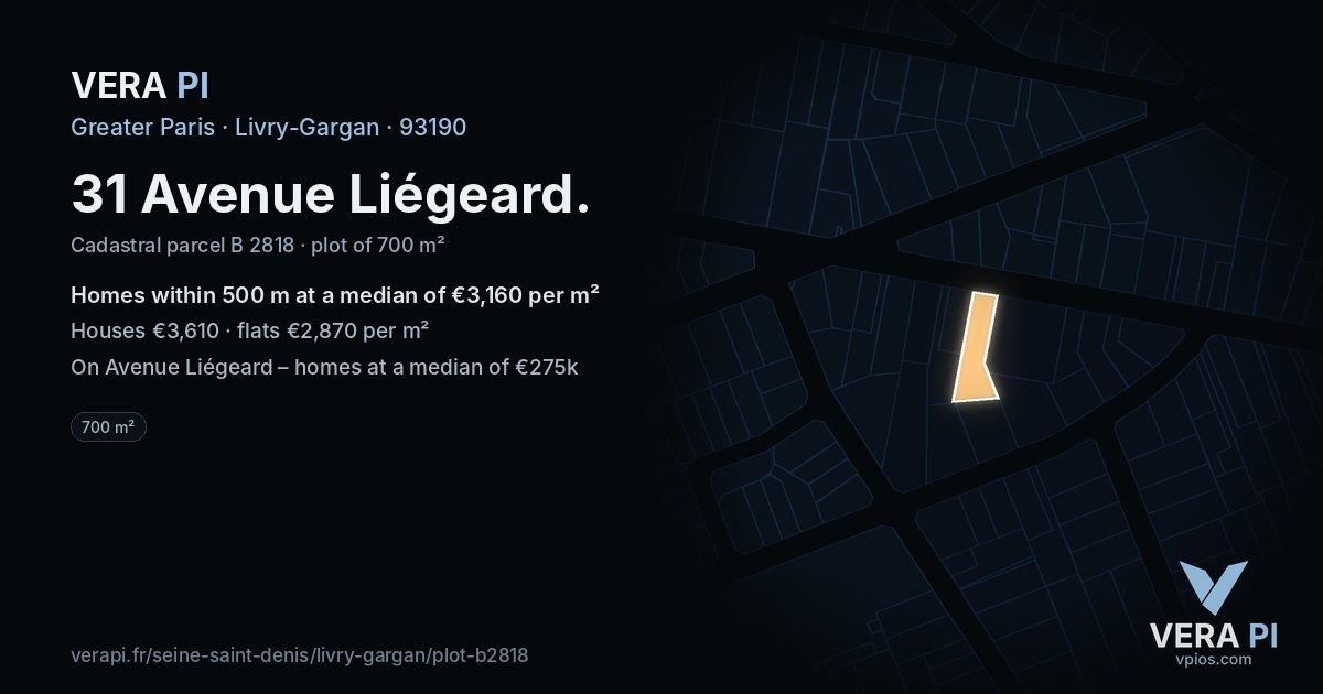 31 Avenue Liégeard, Livry-Gargan at night – the plot lit, the parcels around coloured by the prices near them