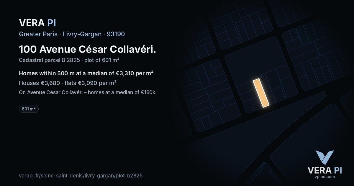 100 Avenue César Collavéri, Livry-Gargan at night – the plot lit, the parcels around coloured by the prices near them