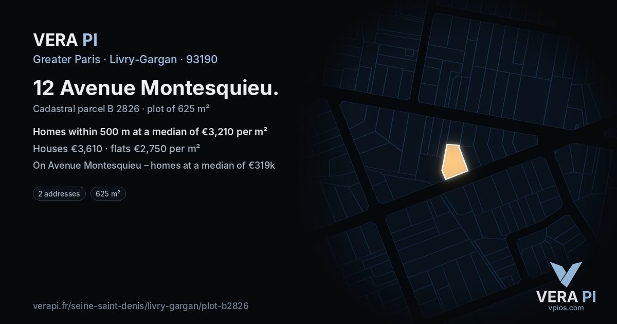 12 Avenue Montesquieu, Livry-Gargan at night – the plot lit, the parcels around coloured by the prices near them