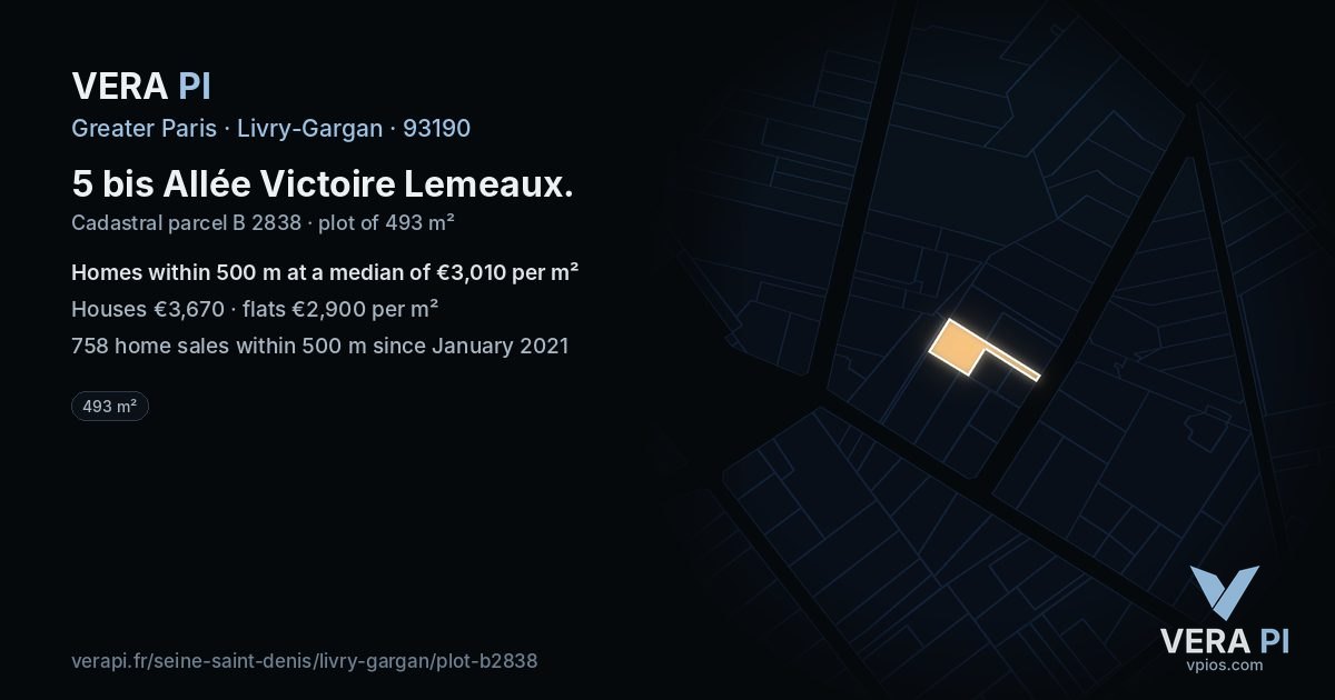 5 bis Allée Victoire Lemeaux, Livry-Gargan at night – the plot lit, the parcels around coloured by the prices near them
