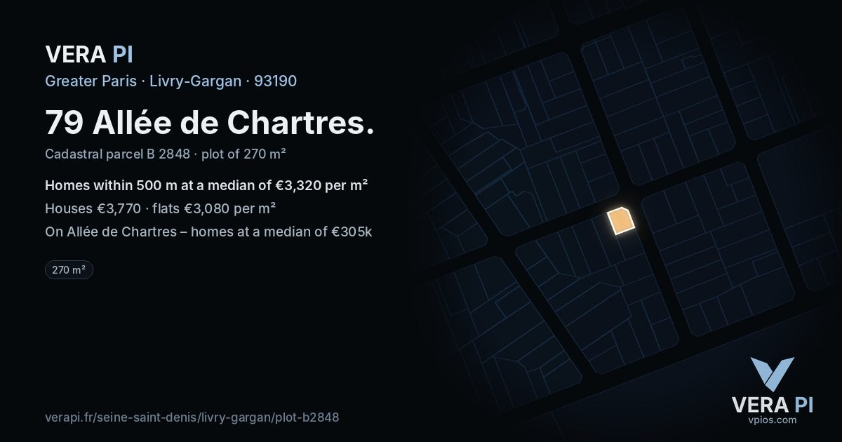 79 Allée de Chartres, Livry-Gargan at night – the plot lit, the parcels around coloured by the prices near them