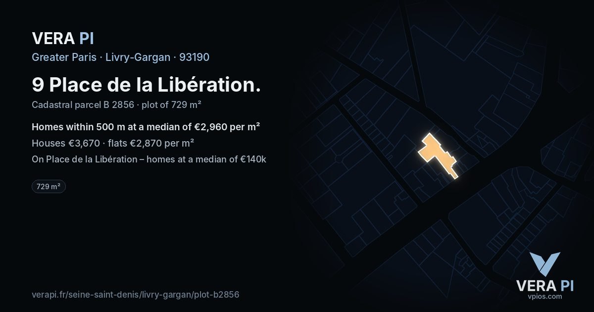 9 Place de la Libération, Livry-Gargan at night – the plot lit, the parcels around coloured by the prices near them