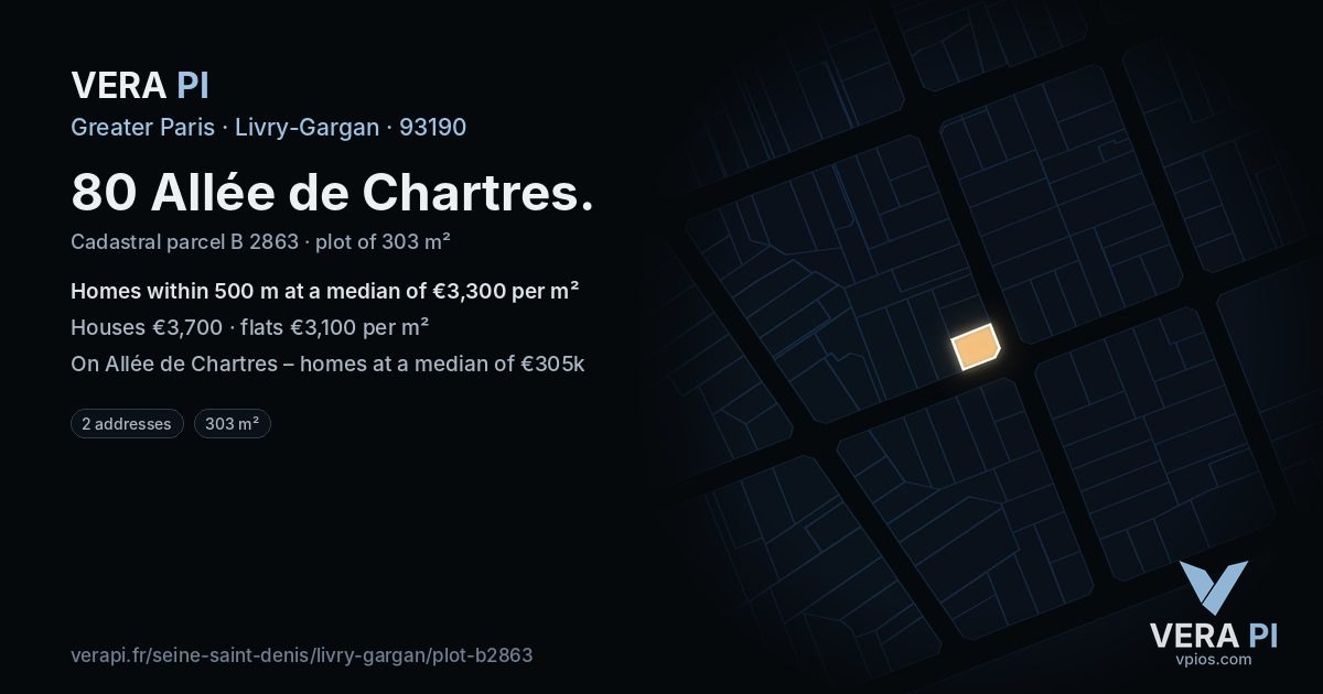 80 Allée de Chartres, Livry-Gargan at night – the plot lit, the parcels around coloured by the prices near them