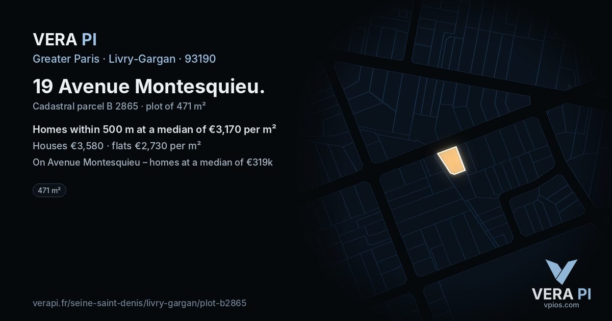 19 Avenue Montesquieu, Livry-Gargan at night – the plot lit, the parcels around coloured by the prices near them