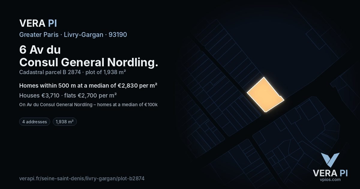 6 Av du Consul General Nordling, Livry-Gargan at night – the plot lit, the parcels around coloured by the prices near them