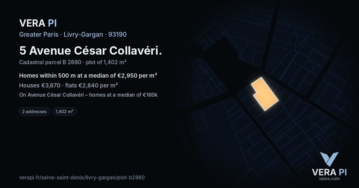 5 Avenue César Collavéri, Livry-Gargan at night – the plot lit, the parcels around coloured by the prices near them