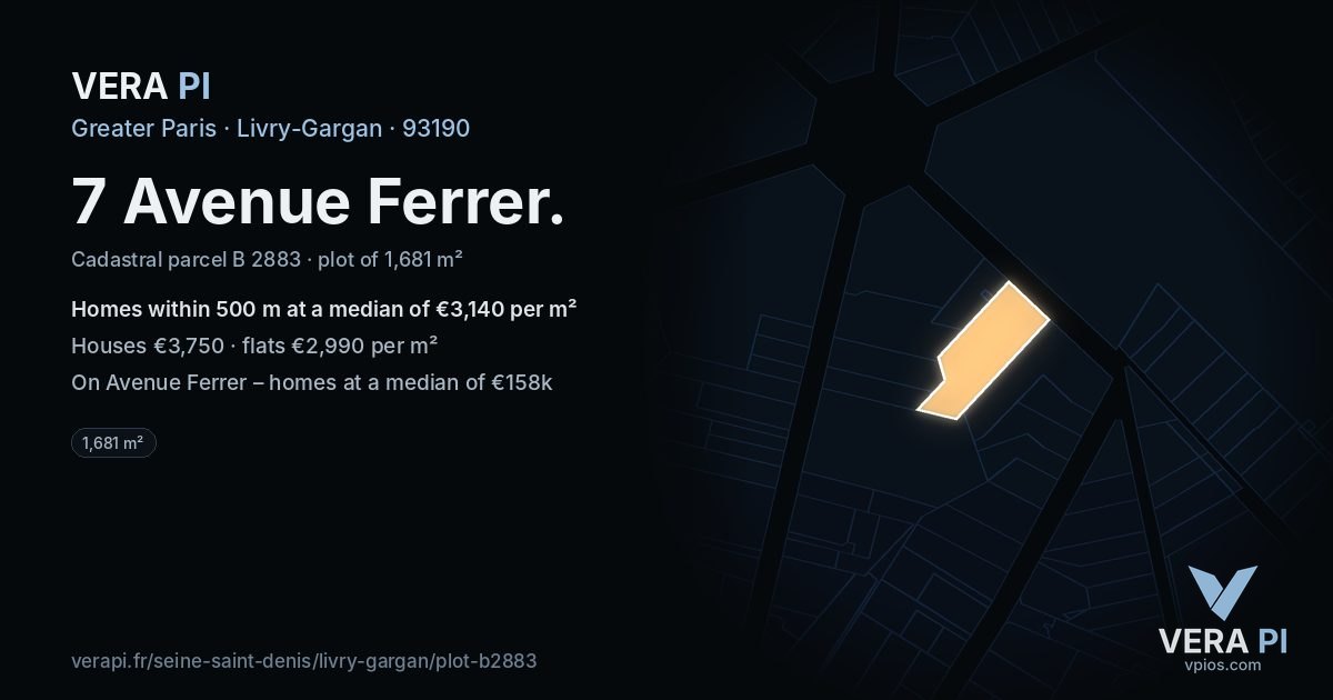 7 Avenue Ferrer, Livry-Gargan at night – the plot lit, the parcels around coloured by the prices near them