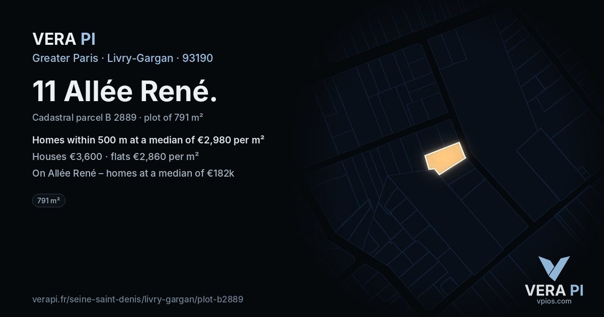 11 Allée René, Livry-Gargan at night – the plot lit, the parcels around coloured by the prices near them