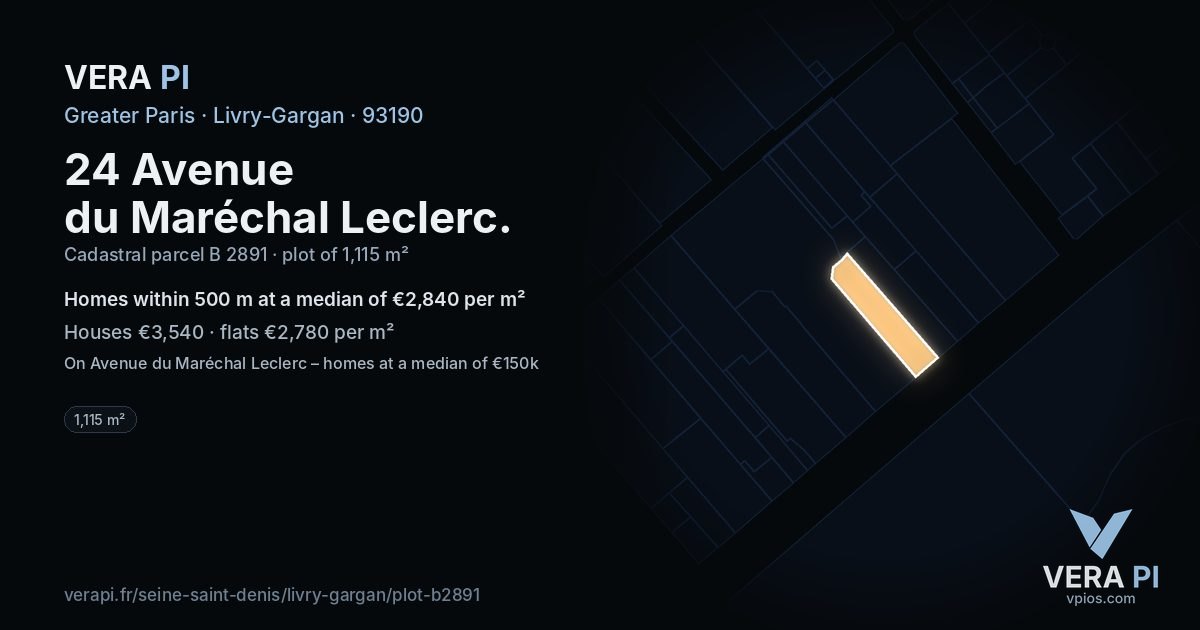 24 Avenue du Maréchal Leclerc, Livry-Gargan at night – the plot lit, the parcels around coloured by the prices near them