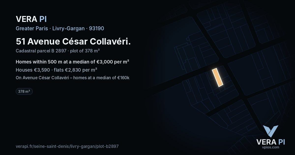 51 Avenue César Collavéri, Livry-Gargan at night – the plot lit, the parcels around coloured by the prices near them