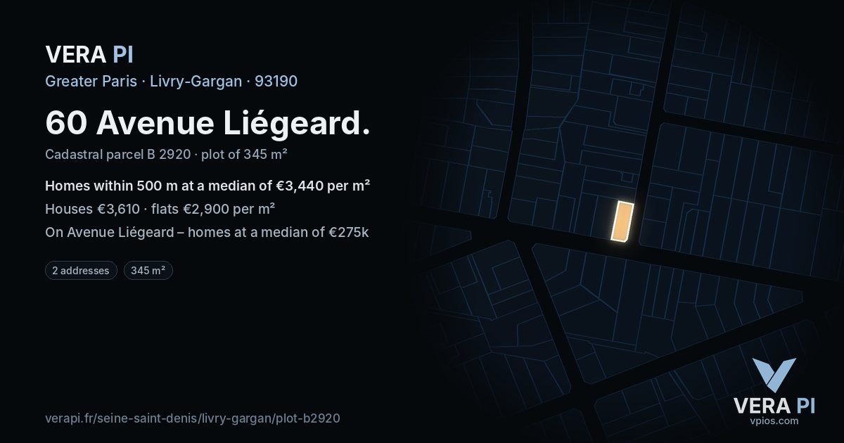 60 Avenue Liégeard, Livry-Gargan at night – the plot lit, the parcels around coloured by the prices near them