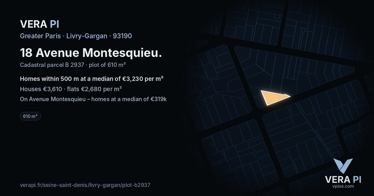 18 Avenue Montesquieu, Livry-Gargan at night – the plot lit, the parcels around coloured by the prices near them
