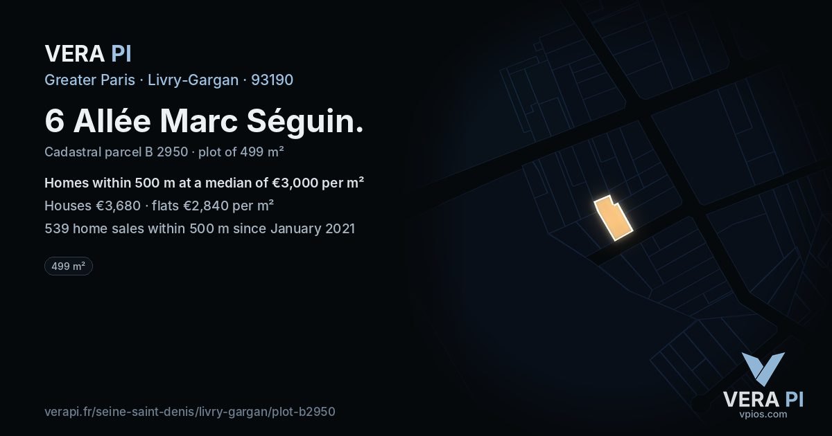 6 Allée Marc Séguin, Livry-Gargan at night – the plot lit, the parcels around coloured by the prices near them