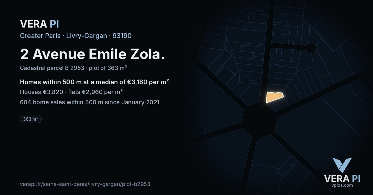 2 Avenue Emile Zola, Livry-Gargan at night – the plot lit, the parcels around coloured by the prices near them