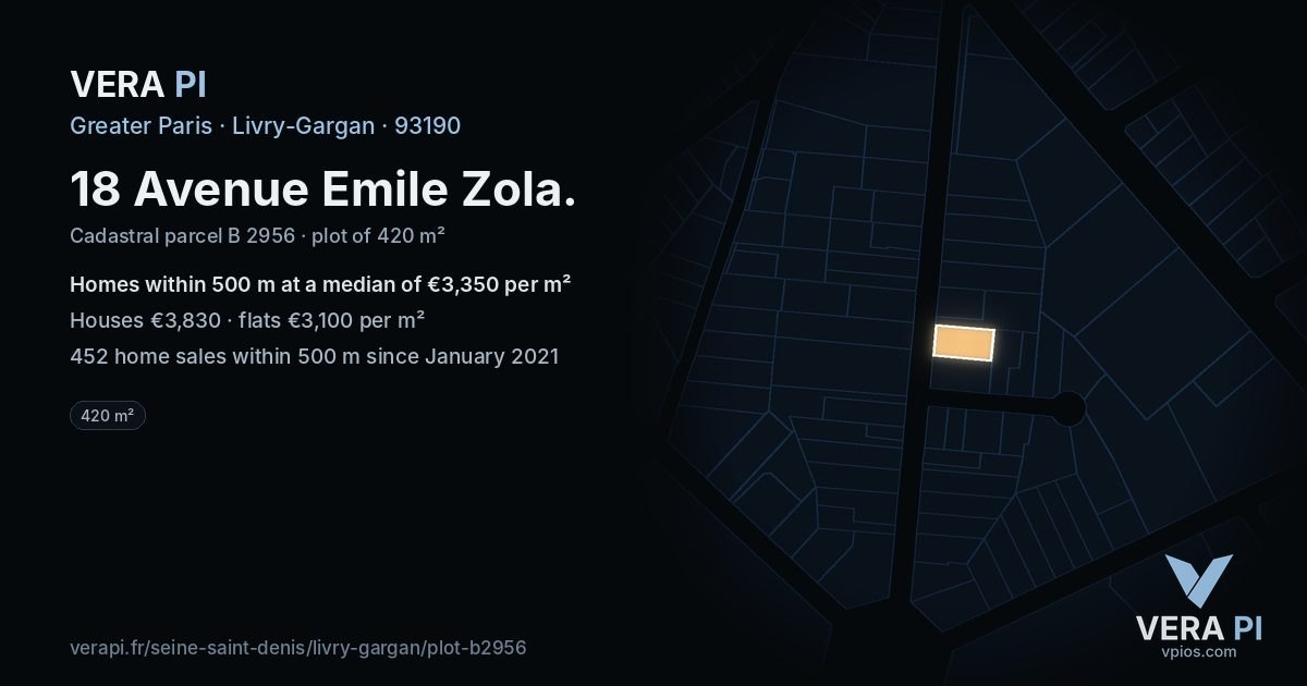 18 Avenue Emile Zola, Livry-Gargan at night – the plot lit, the parcels around coloured by the prices near them