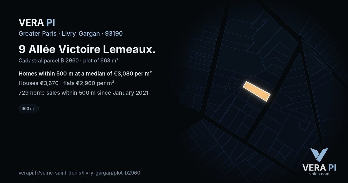9 Allée Victoire Lemeaux, Livry-Gargan at night – the plot lit, the parcels around coloured by the prices near them