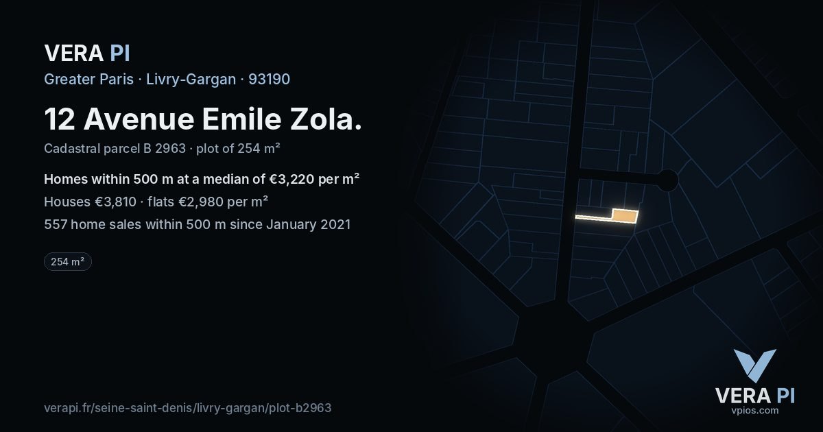 12 Avenue Emile Zola, Livry-Gargan at night – the plot lit, the parcels around coloured by the prices near them