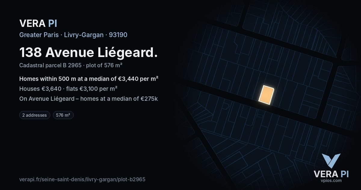 138 Avenue Liégeard, Livry-Gargan at night – the plot lit, the parcels around coloured by the prices near them