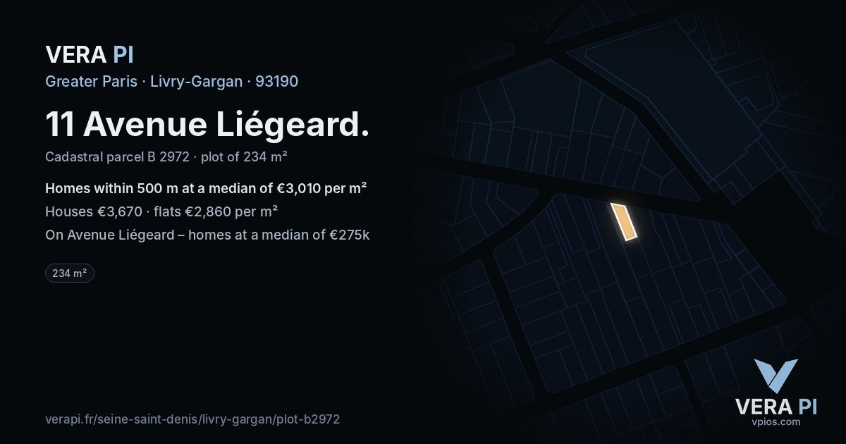 11 Avenue Liégeard, Livry-Gargan at night – the plot lit, the parcels around coloured by the prices near them