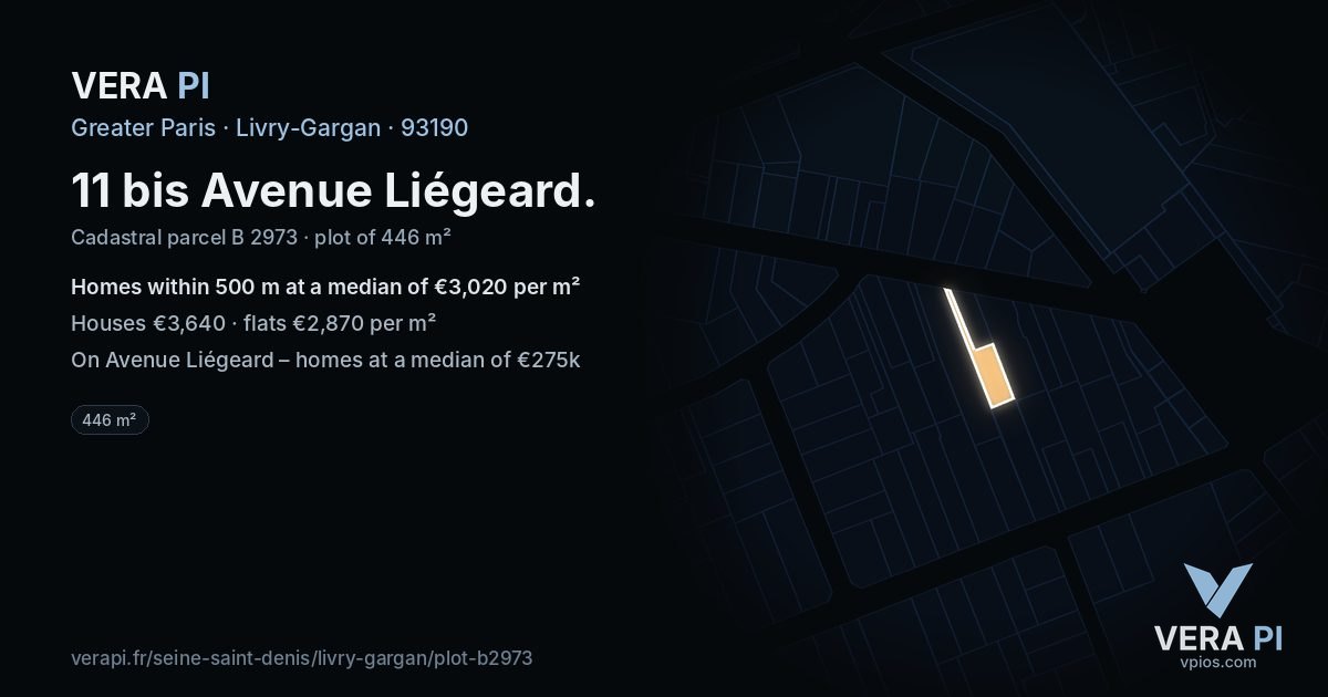 11 bis Avenue Liégeard, Livry-Gargan at night – the plot lit, the parcels around coloured by the prices near them