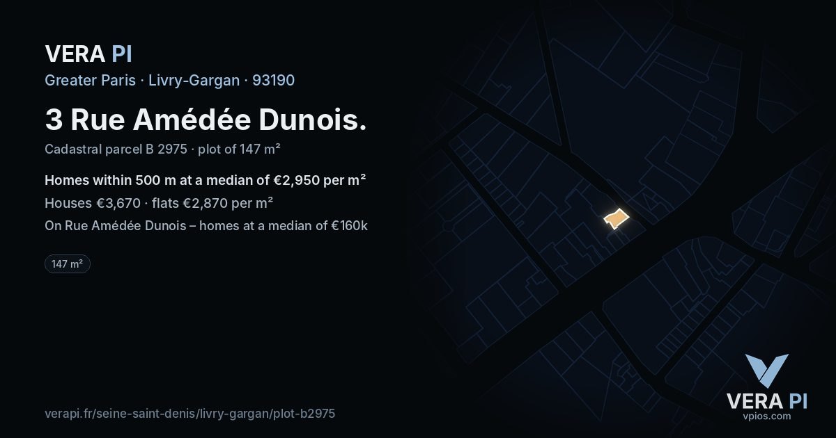 3 Rue Amédée Dunois, Livry-Gargan at night – the plot lit, the parcels around coloured by the prices near them