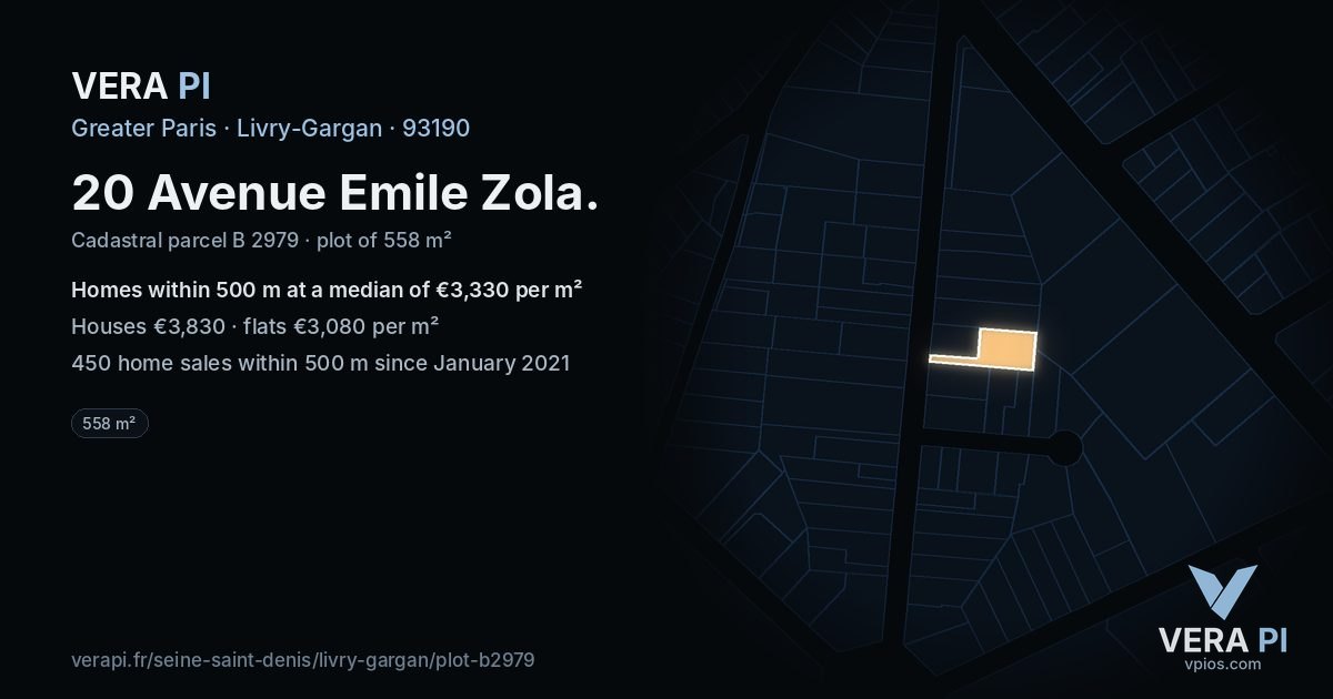20 Avenue Emile Zola, Livry-Gargan at night – the plot lit, the parcels around coloured by the prices near them