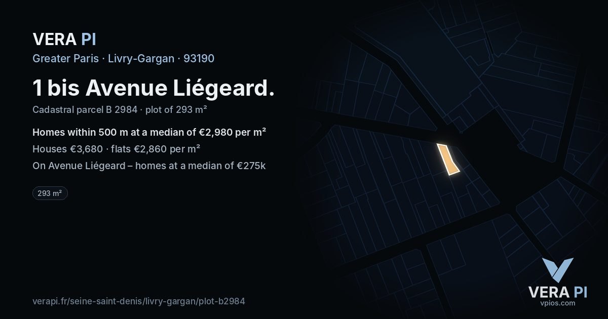 1 bis Avenue Liégeard, Livry-Gargan at night – the plot lit, the parcels around coloured by the prices near them