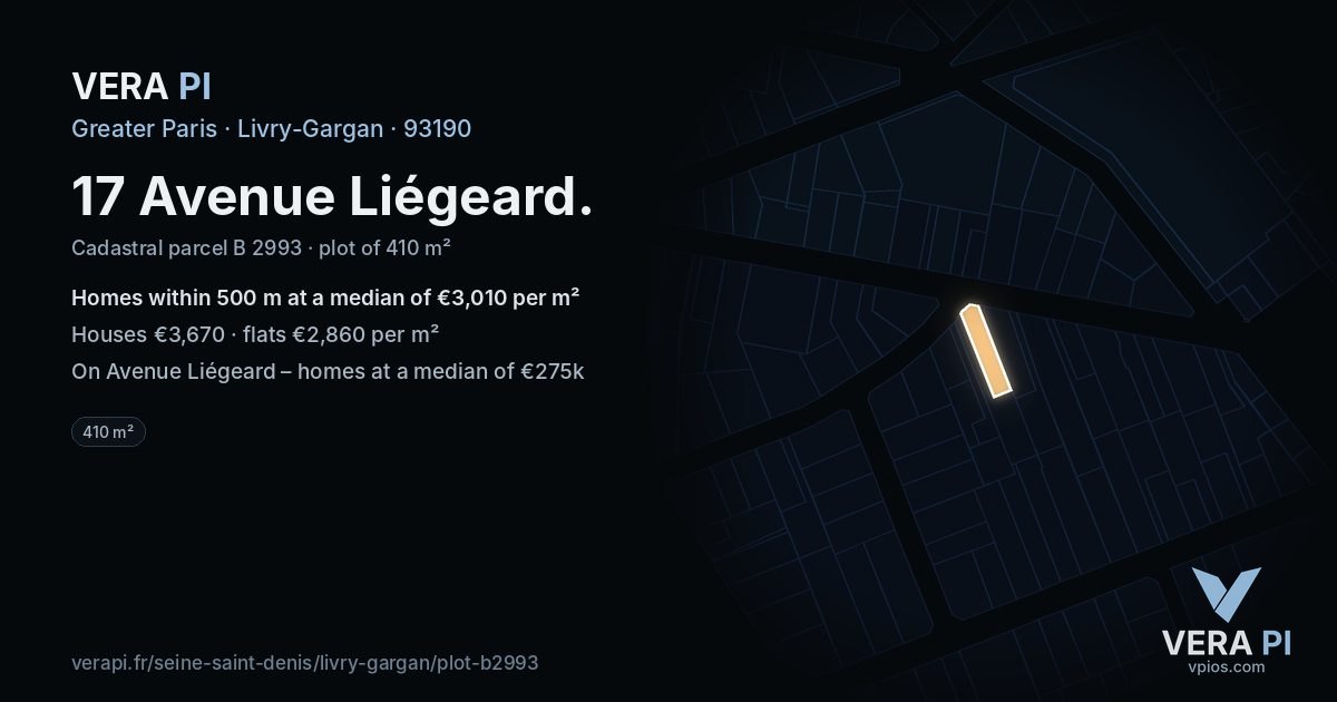 17 Avenue Liégeard, Livry-Gargan at night – the plot lit, the parcels around coloured by the prices near them