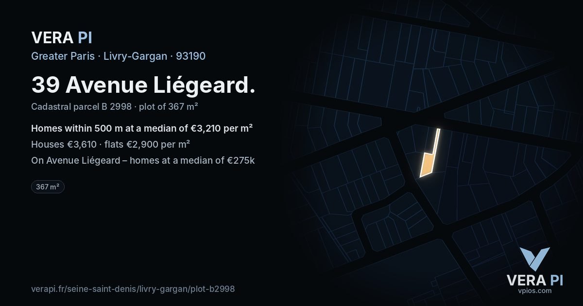 39 Avenue Liégeard, Livry-Gargan at night – the plot lit, the parcels around coloured by the prices near them