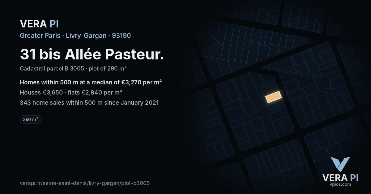 31 bis Allée Pasteur, Livry-Gargan at night – the plot lit, the parcels around coloured by the prices near them