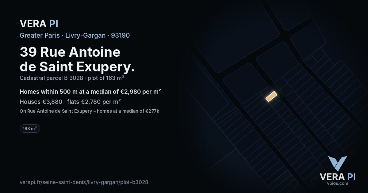 39 Rue Antoine de Saint Exupery, Livry-Gargan at night – the plot lit, the parcels around coloured by the prices near them