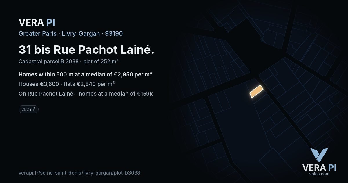 31 bis Rue Pachot Lainé, Livry-Gargan at night – the plot lit, the parcels around coloured by the prices near them