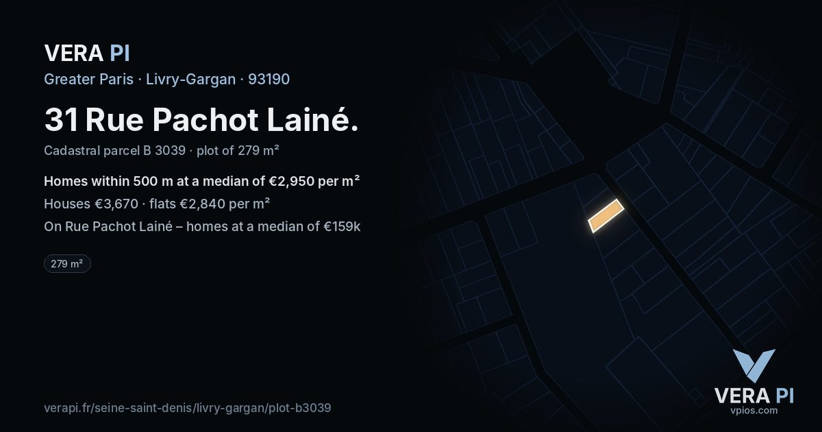 31 Rue Pachot Lainé, Livry-Gargan at night – the plot lit, the parcels around coloured by the prices near them
