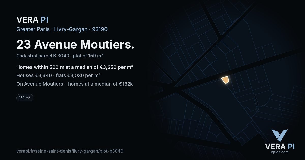 23 Avenue Moutiers, Livry-Gargan at night – the plot lit, the parcels around coloured by the prices near them